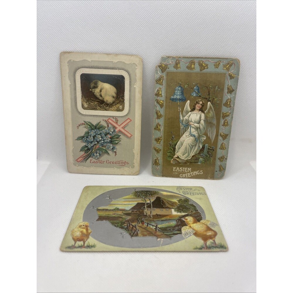 Lot  of 3 1910s Easter Greetings - Angel  & Baby Chicks Postcards